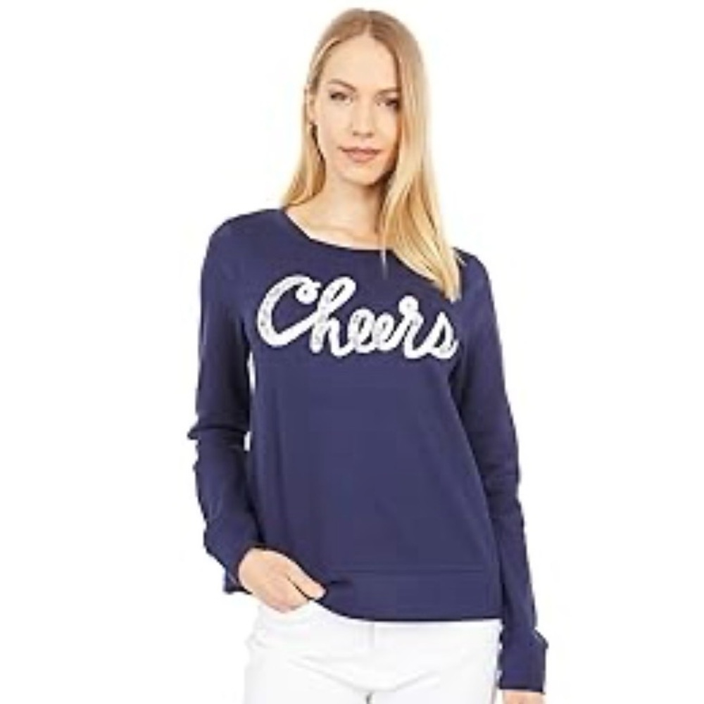 Lilly Pulitzer Rami Cheers Embellished Graphic Sweatshirt Navy Blue Medium